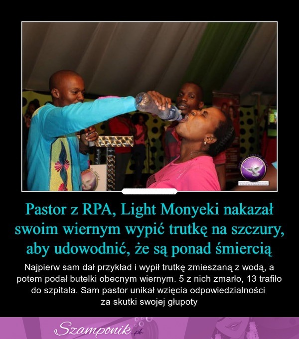 Pastor z RPA nakazał swoim wiernym wypić trutkę na szczury, aby udowodnić, że są ponad śmiercią