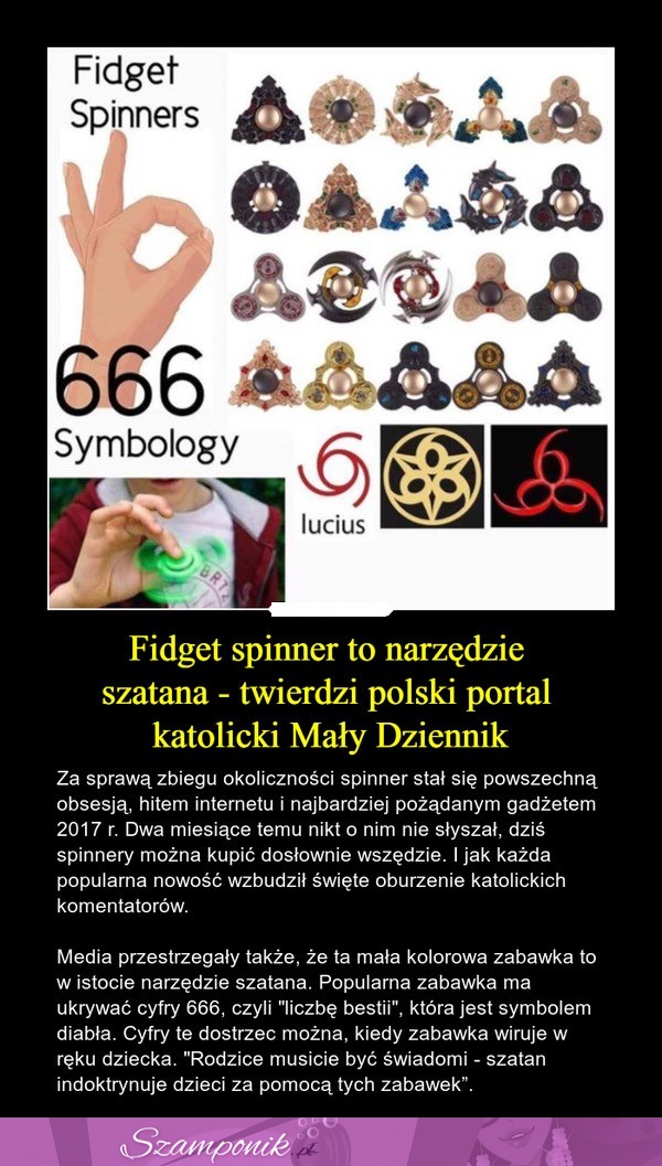Fidget spinner to narzędzie szatana - twierdzi polski portal katolicki "Mały Dziennik"