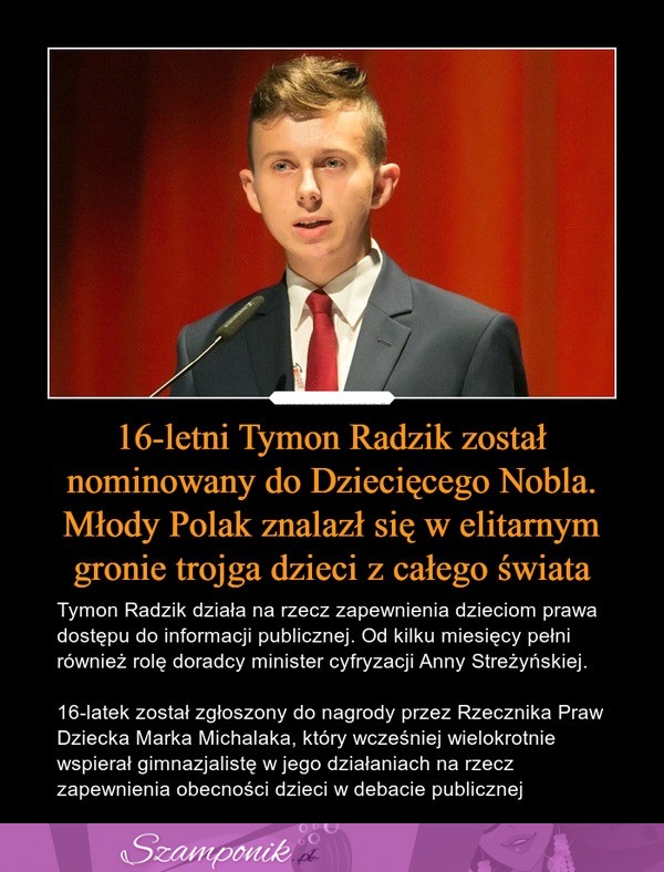 16-letni Tymon Radzik został nominowany do Dziecięcego Nobla!